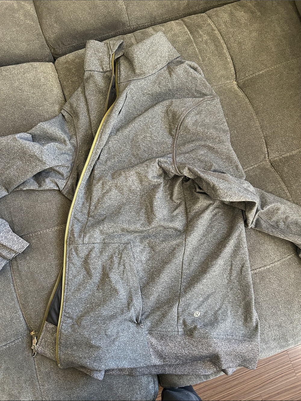 lululemon athletica Men's Heather Gray Zip Jacket with Gold Zipper